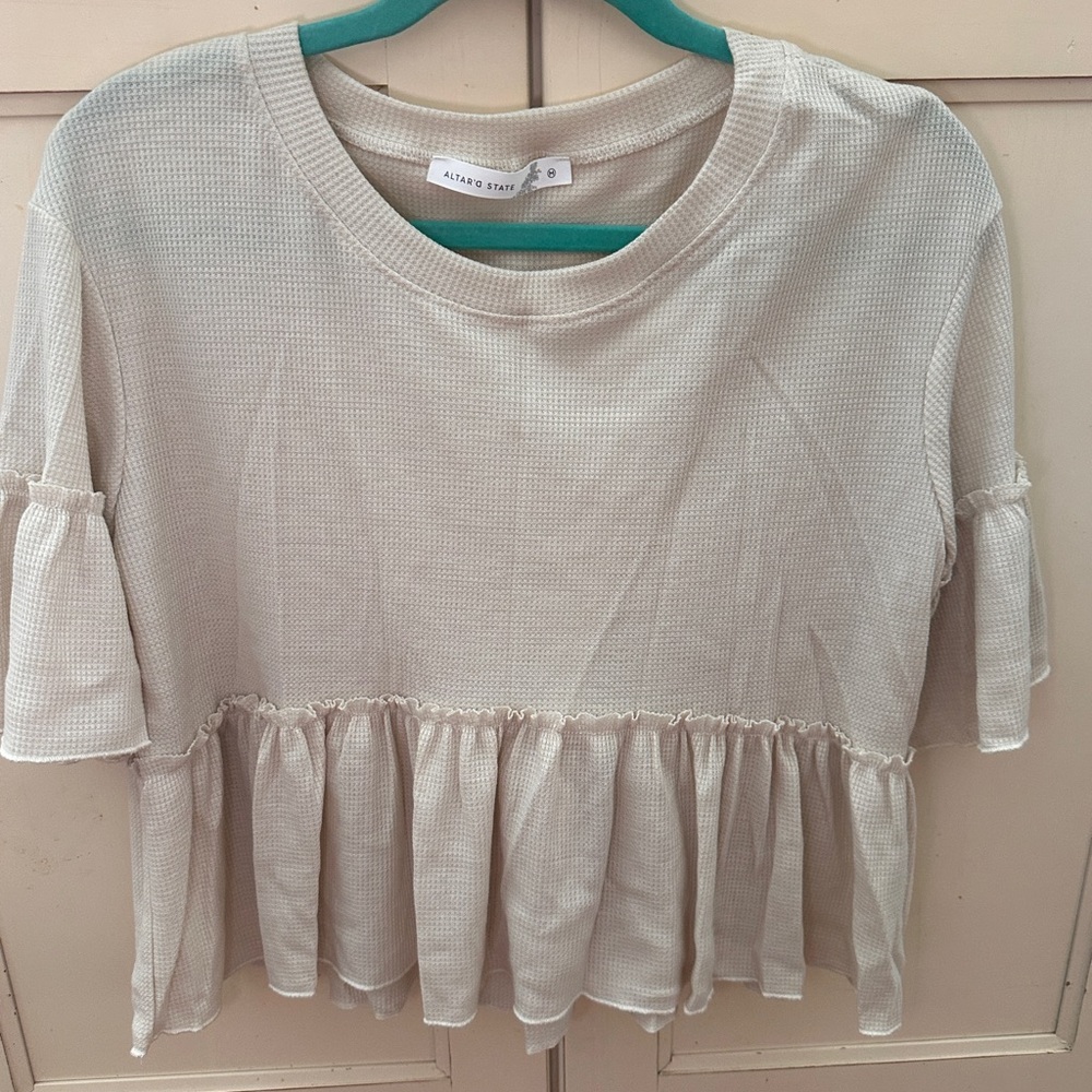 Altar'd State Soft Beige Waffle Knit Top